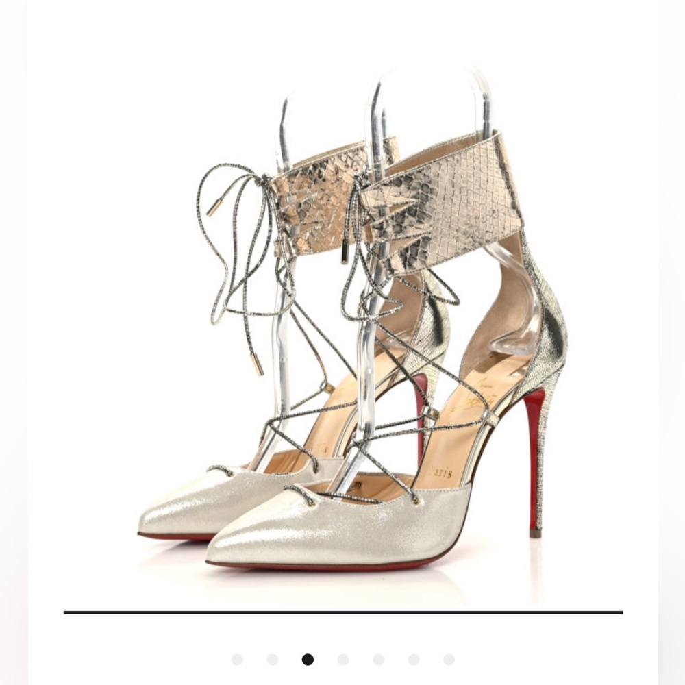 Christian Louboutin Corsankle Lace up Gold Pump